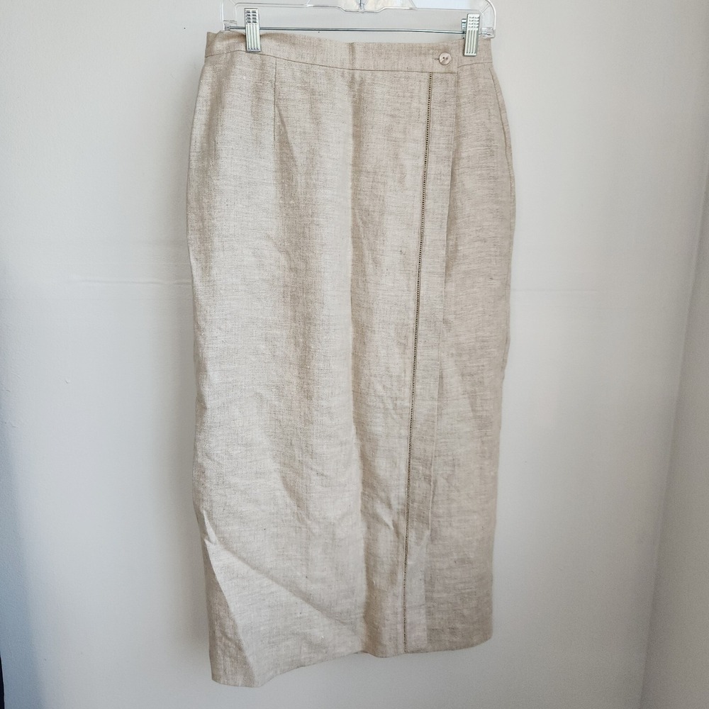 Vintage Talbots Linen Wrap Maxi Skirt Beige Lagom Cottagecore Lined size 14
